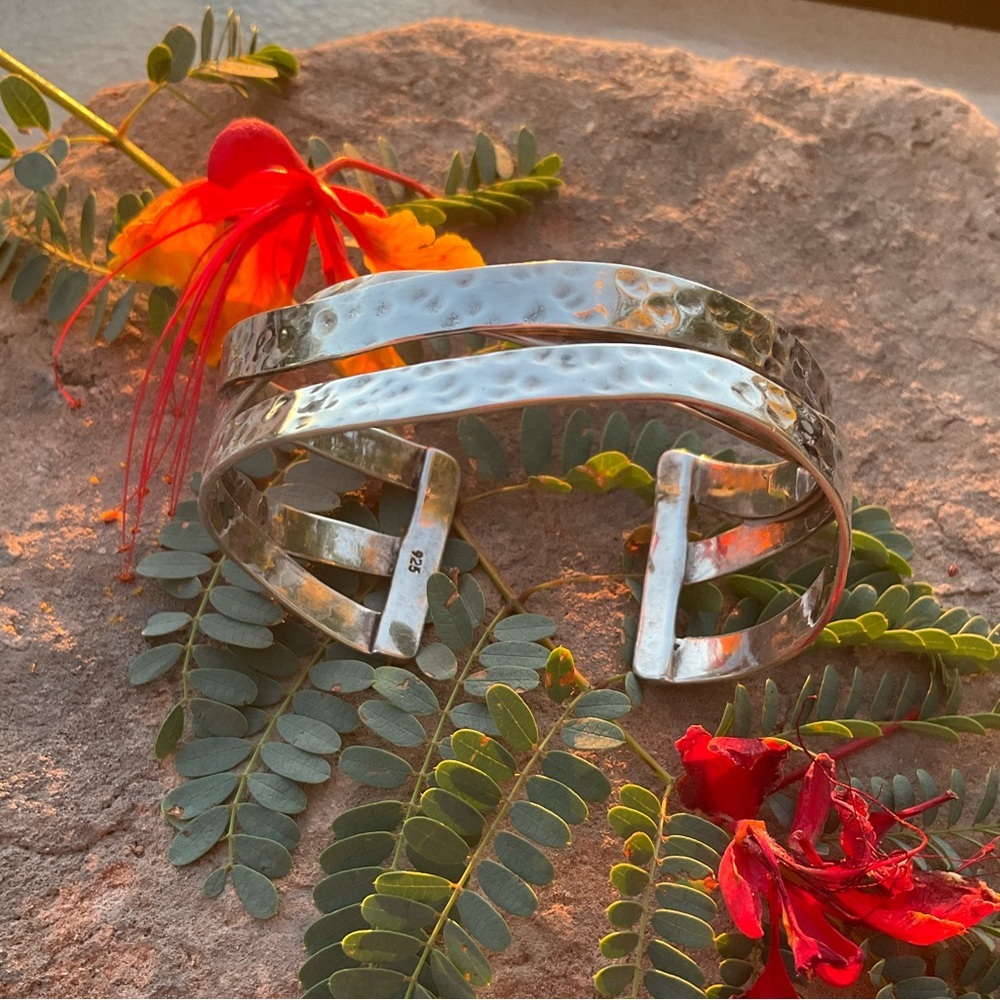 Sterling Silver Hammered Bracelet - Picture 2 of 10